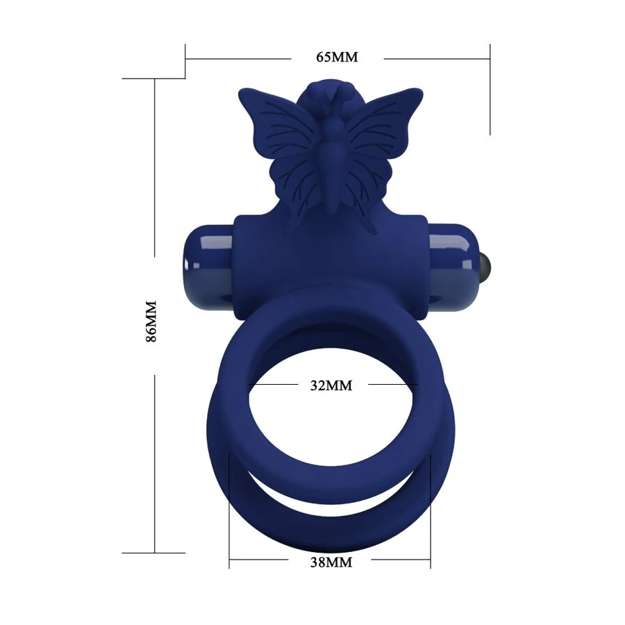 PRETTY LOVE - JAMELE DOPPELRING MIT VIBRATION  SCHMETTERLINGSTIMULATOR BLAU